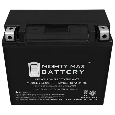Mighty Max Battery YTX20L-BS Battery Replaces Yamaha 1300 XVS13AY V Star, Stryker 2017 YTX20L-BS563